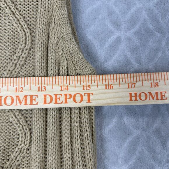 Y2K Hooded Sweater Vest Womens Small Tan Faux Fur Trim Toggle Chunky Penny Lane - Picture 11 of 11